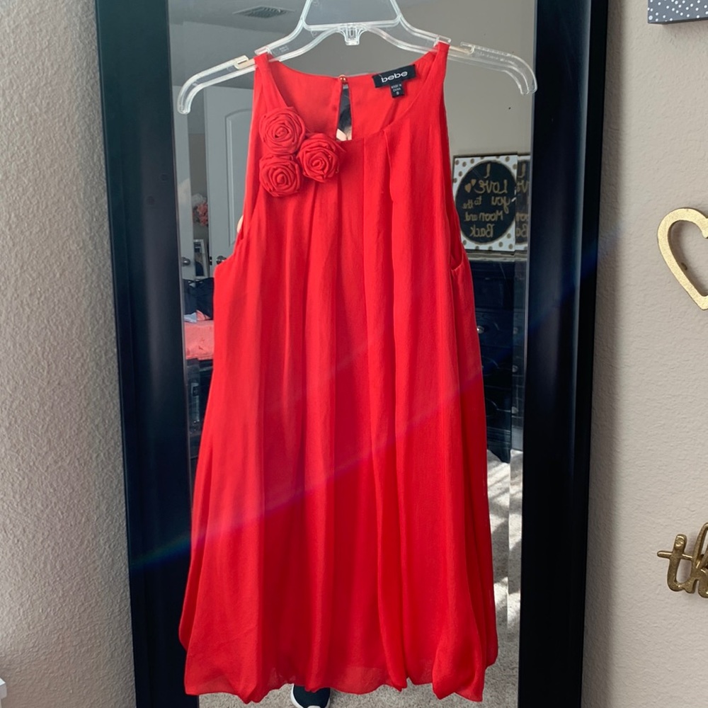 bebe Red Roses Silk Mini Dress